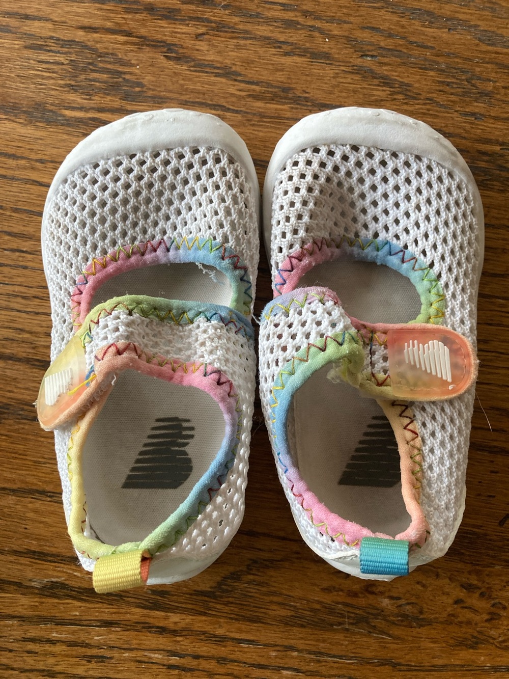 Kids White Mesh Mary Jane Shoes with Rainbow Trim